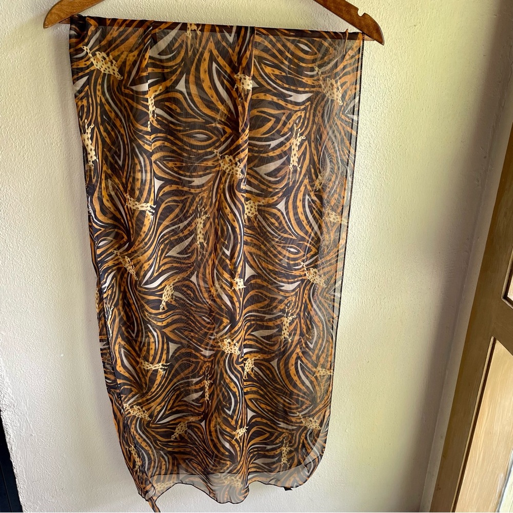 Oversized Sheer Leopard/ Striped Bold Color Scarf/ Shawl. 66" X 19" - Picture 10 of 16